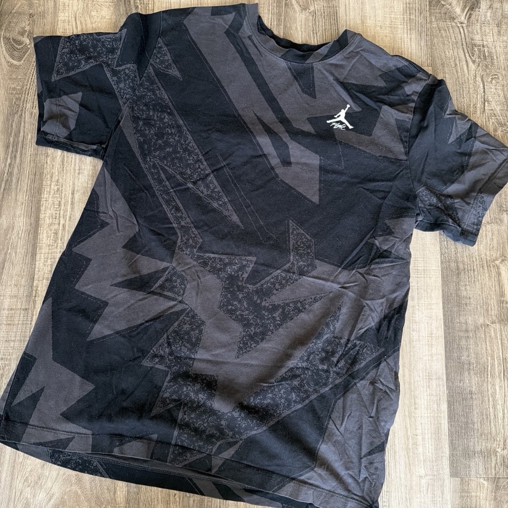 Jordan Shirt Mens L Black Gray Flight All Over Print Graphic Nike Air Jumpman